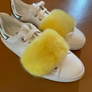Authentic Moncler Lenny Scarpa Shoes Sneakers White Leather .Mink Fur .38